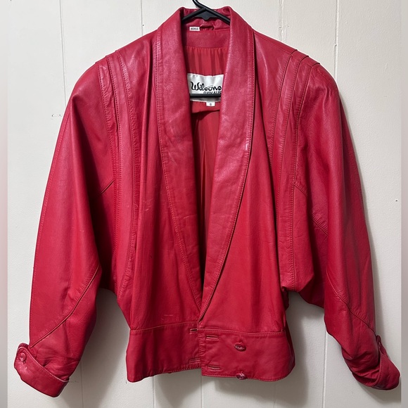 ❌SOLD❌ wilson’s leather • jacket vintage red sexy batwing sleeve flirty - Picture 1 of 11